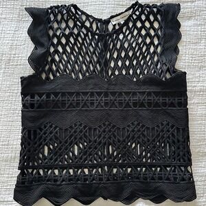 Karina Grimaldi Black Geometric Soutache Lace Crop Top - Size Small